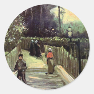 Pegatina Redonda Vincent Van Gogh - Camino Empinado En Montmartre