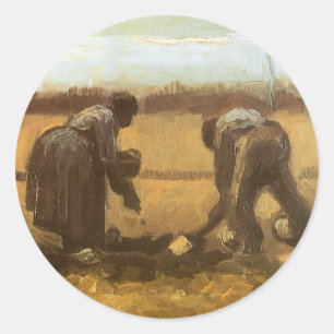 Pegatina Redonda Vincent van Gogh - Campesinos plantando patatas