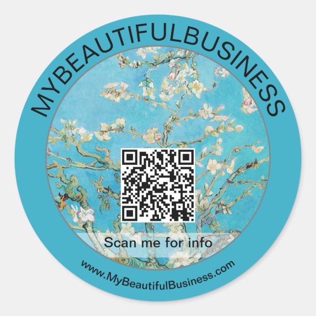 Pegatina Redonda Vincent Van Gogh - Código QR de la flor de almendr (Anverso)