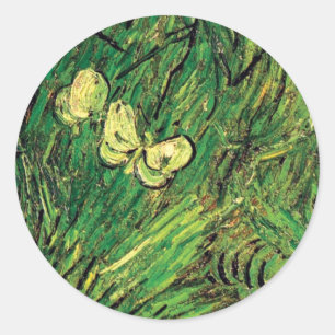 Pegatina Redonda Vincent Van Gogh - Dos Mariposas Blancas Arte Fino
