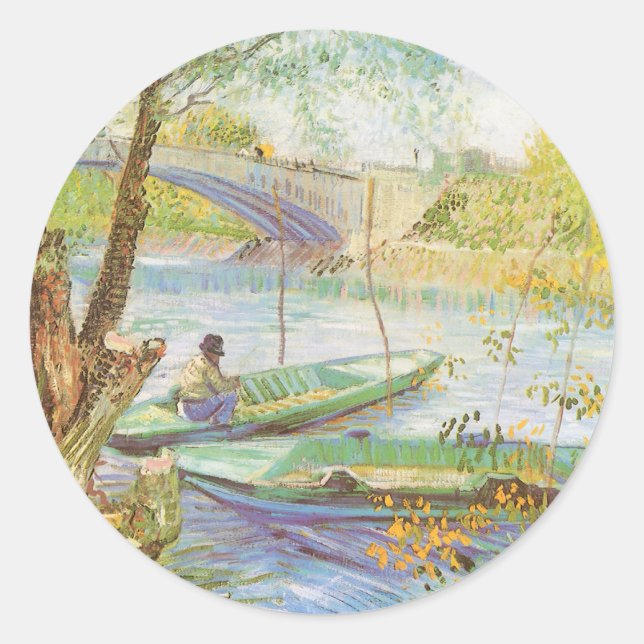 Pegatina Redonda Vincent van Gogh Fishing in Spring, Pont de Clichy (Anverso)