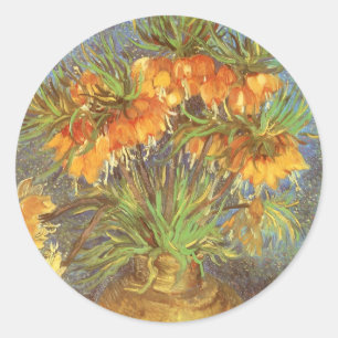 Pegatina Redonda Vincent van Gogh - Fritillarias en un jarrón de co