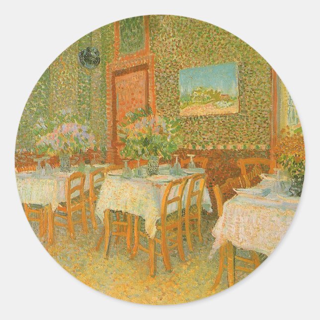 Pegatina Redonda Vincent van Gogh - Interior de un restaurante (Anverso)