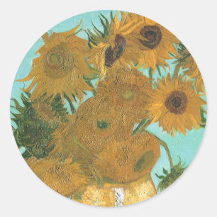 Pegatina Redonda Vincent van Gogh - Jarrón con doce girasoles