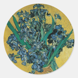 Pegatina Redonda Vincent van Gogh - Jarrón con Irises Fondo Amarill