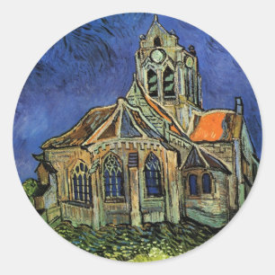 Pegatina Redonda Vincent van Gogh - La Iglesia de Auvers