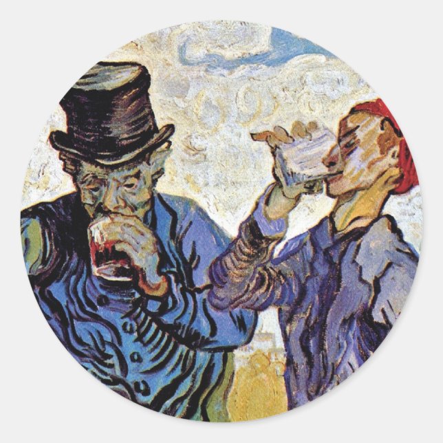Pegatina Redonda Vincent Van Gogh - Los bebedores - Arte fino (Anverso)