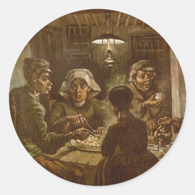 Pegatina Redonda Vincent van Gogh - Los comedores de patatas (Anverso)