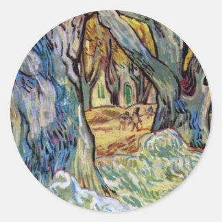 Pegatina Redonda Vincent Van Gogh - Los reparadores de caminos - Ar