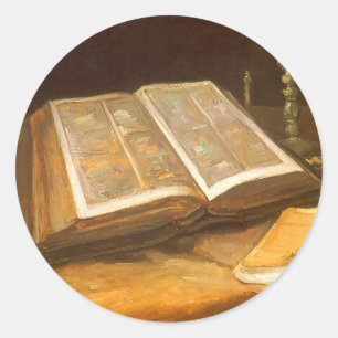 Pegatina Redonda Vincent van Gogh - Naturaleza muerta con Biblia