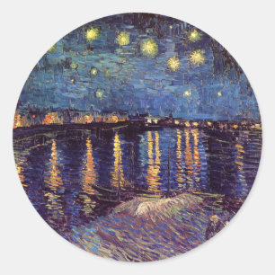 Pegatina Redonda Vincent Van Gogh - Noche estrellada en Rhone