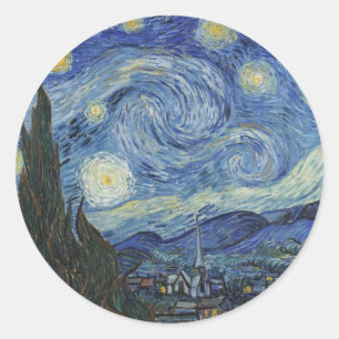 Pegatina Redonda Vincent van Gogh   Noche estrellada, junio de 1889