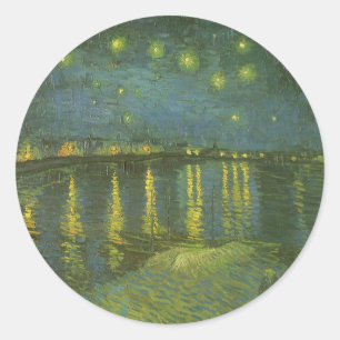 Pegatina Redonda Vincent van Gogh - Noche estrellada sobre el Ródan
