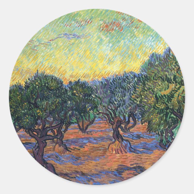 Pegatina Redonda Vincent Van Gogh Olive Grove Impresionsionism Art (Anverso)