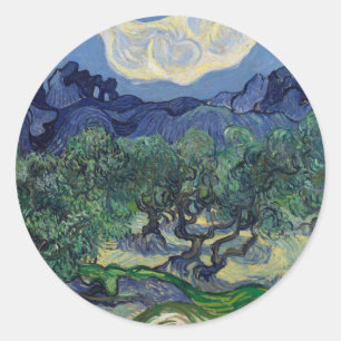 Pegatina Redonda Vincent van Gogh - Olivos, montañas de Alpilles