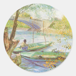 Pegatina Redonda Vincent van Gogh Pescando en primavera, Pont de Cl