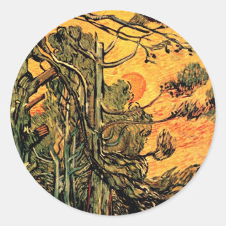 Pegatina Redonda Vincent Van Gogh - Pinos Contra un Cielo Rojo