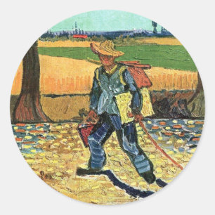 Pegatina Redonda Vincent Van Gogh - Pintor camino al trabajo