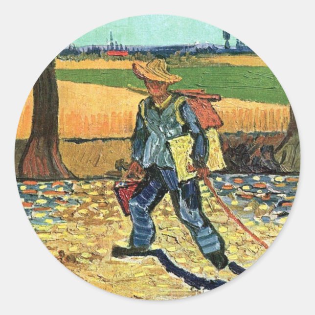 Pegatina Redonda Vincent Van Gogh - Pintor De Camino Al Trabajo (Anverso)
