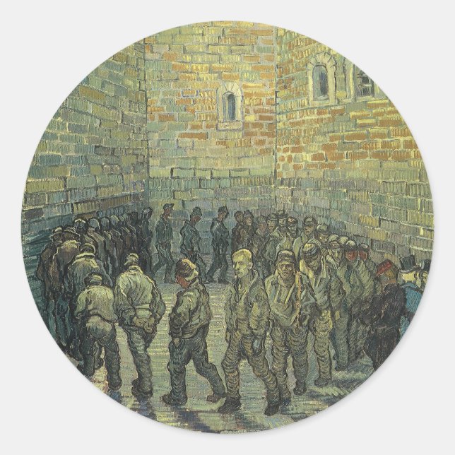 Pegatina Redonda Vincent van Gogh - Prisioneros ejercitándose (Anverso)