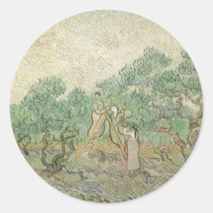 Pegatina Redonda Vincent van Gogh - Recolección de aceitunas