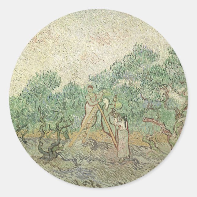 Pegatina Redonda Vincent van Gogh - Recolección de aceitunas (Anverso)