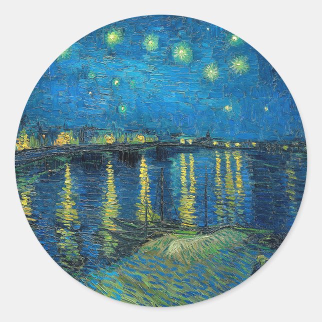 Pegatina Redonda Vincent Van Gogh Starry Night Over the Rhone (Anverso)