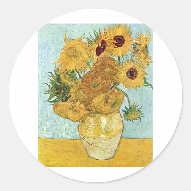 Pegatina Redonda Vincent Van Gogh Sunflowers (Anverso)