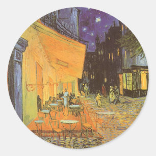 Pegatina Redonda Vincent van Gogh - Terraza del café por la noche