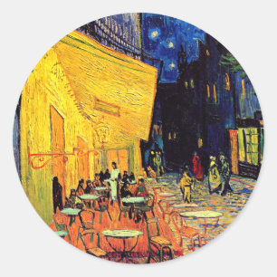 Pegatina Redonda Vincent Van Gogh - Terraza del Café por la Noche A