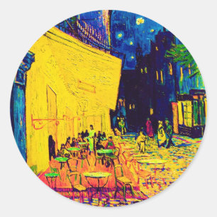 Pegatina Redonda Vincent Van Gogh - Terraza del Café por la Noche P
