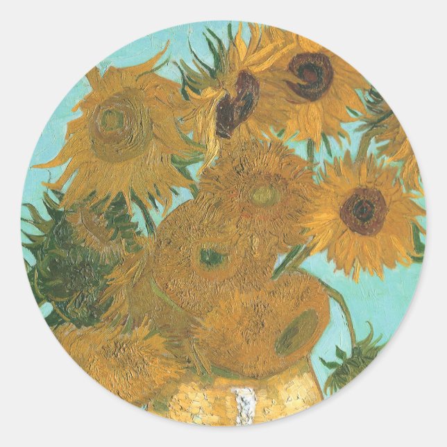 Pegatina Redonda Vincent van Gogh - Vase con doce girasoles (Anverso)