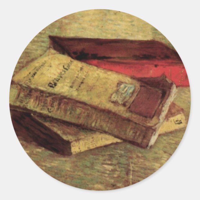 Pegatina Redonda Vincent van Gogh - Vida fija con tres libros (Anverso)