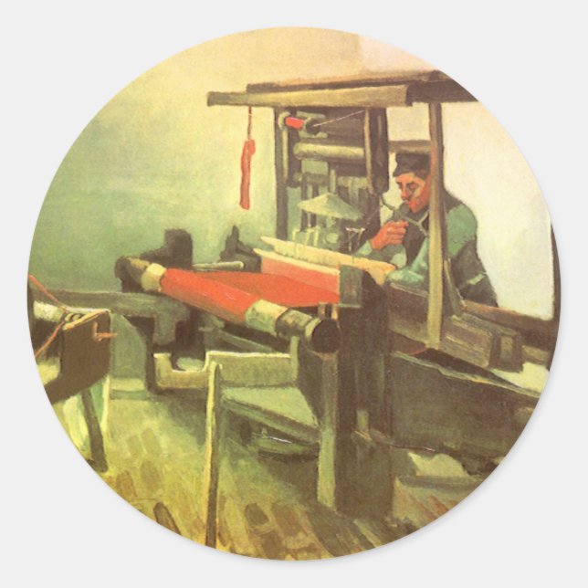 Pegatina Redonda Vincent van Gogh Weaver Frente a la Rueda Giratori (Anverso)