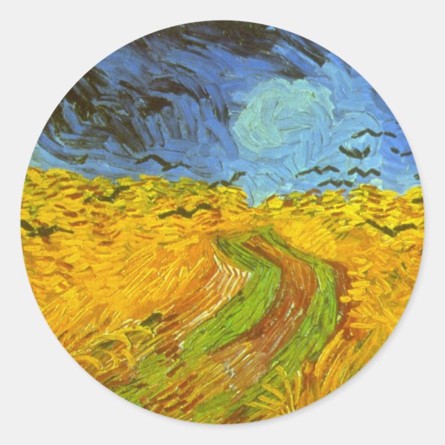 Pegatina Redonda Vincent van Gogh Wheat Field with Crows (Anverso)