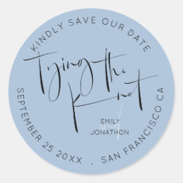 Pegatina Redonda Vinculación Del Guión De Knot Azul Polvo Guardar L