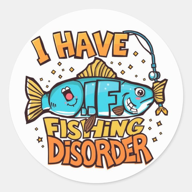 Pegatina Redonda Vinculado a la pesca: Acepta tu desorden pesquero (Anverso)