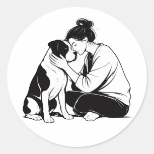 Pegatina Redonda Vínculo Irrompible Entre Perro y Humano