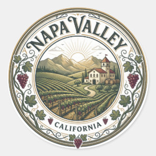 Pegatina Redonda Viñedo Bodega Napa Valley California