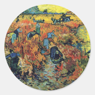 Pegatina Redonda Viñedo Rojo en Arlés de Vincent Van Gogh