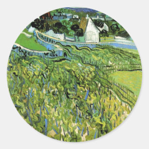 Pegatina Redonda Viñedos con vista de Auvers por Vincent van Gogh