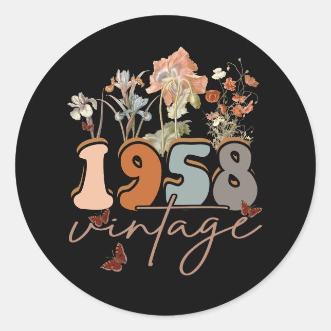 Pegatina Redonda Viñeta de 65 años de edad 1958 65º cumpleaños Tee (Anverso)