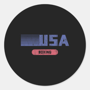 Pegatina Redonda Viñeta De Boxeo Estadounidense Retro Usa 2020