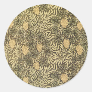 Pegatina Redonda Viñeta de William Morris, patrones textiles de épo