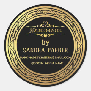 Pegatina Redonda Viñeta dorada elegante hecha a mano