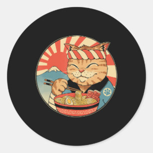 Pegatina Redonda Viñeta Kawaii Ramen Cat Neko Anime Noodal Japonés
