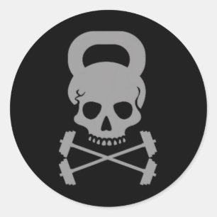 Pegatina Redonda Viñeta Kettlebell Fitness Skull Designer
