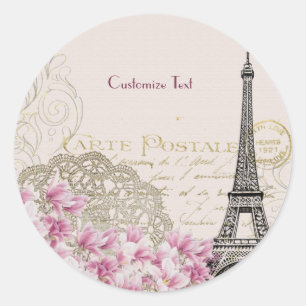 Pegatina Redonda Viñeta París Torre Eiffel Personalización romántic