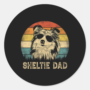 Pegatina Redonda Viñeta Sheltie Papá Perros ama al padre y#; s Day 