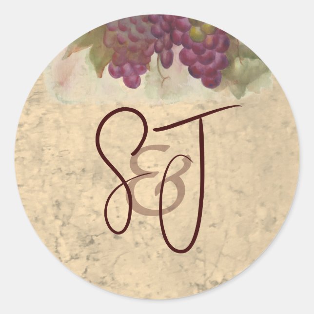 Pegatina Redonda Vineyard Wedding Monogram Personalized Initials (Anverso)